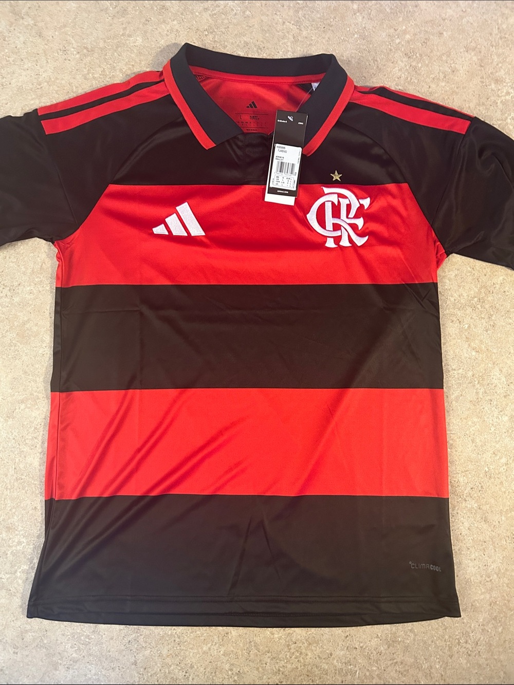 adidas CR Flamengo home jersey Red and Black Horizontal Stripe Football Soccer